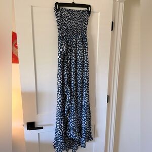 Tiare Hawaii Blue and White Smocked Eri Maxi Dress